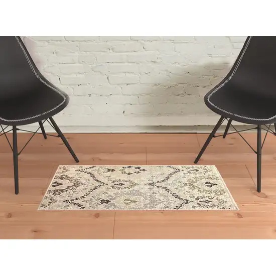 Ivory Gray And Olive Floral Stain Resistant Area Rug Photo 5