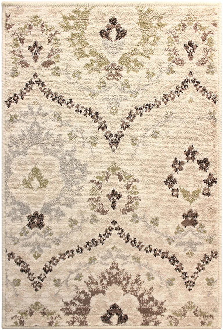 Ivory Gray And Olive Floral Stain Resistant Area Rug Photo 1