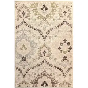 Photo of Ivory Gray And Olive Floral Stain Resistant Area Rug