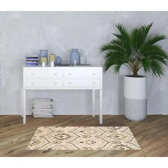 Ivory Gray And Olive Floral Stain Resistant Area Rug Photo 9