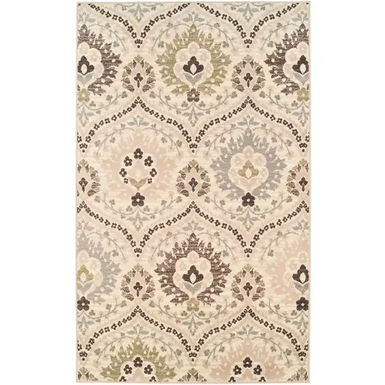 Ivory Gray And Olive Floral Stain Resistant Area Rug Photo 1