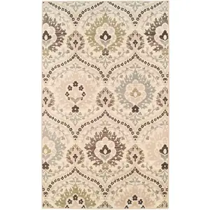 Photo of Ivory Gray And Olive Floral Stain Resistant Area Rug