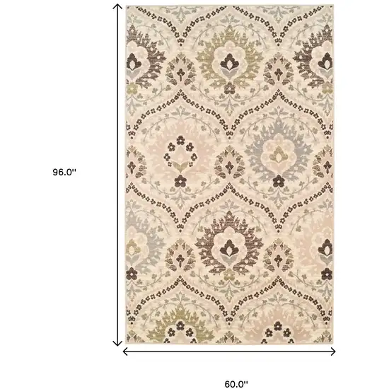 Ivory Gray And Olive Floral Stain Resistant Area Rug Photo 8