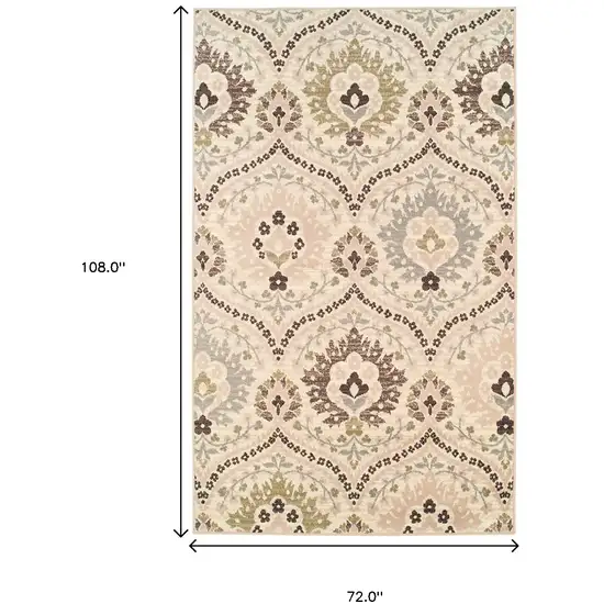 Ivory Gray And Olive Floral Stain Resistant Area Rug Photo 8