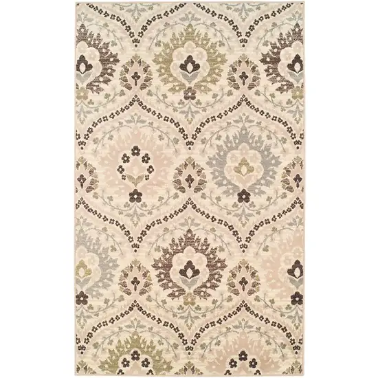 Ivory Gray And Olive Floral Stain Resistant Area Rug Photo 1