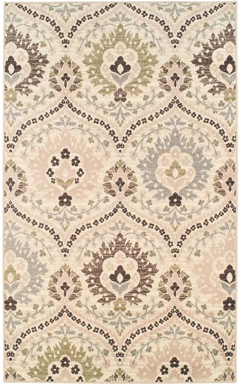 Ivory Gray And Olive Floral Stain Resistant Area Rug Photo 1