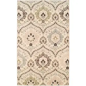 Photo of Ivory Gray And Olive Floral Stain Resistant Area Rug