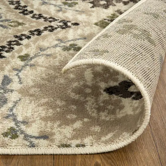 Ivory Gray And Olive Square Floral Stain Resistant Area Rug Photo 3