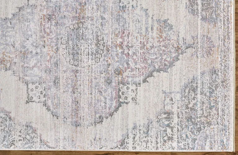 Ivory Gray And Pink Abstract Distressed Area Rug With Fringe Photo 4