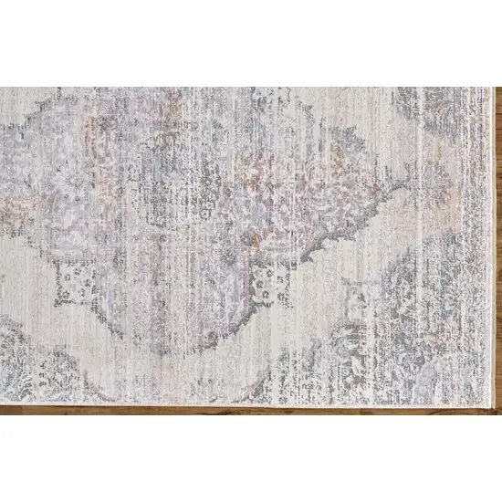 Ivory Gray And Pink Abstract Distressed Area Rug With Fringe Photo 4