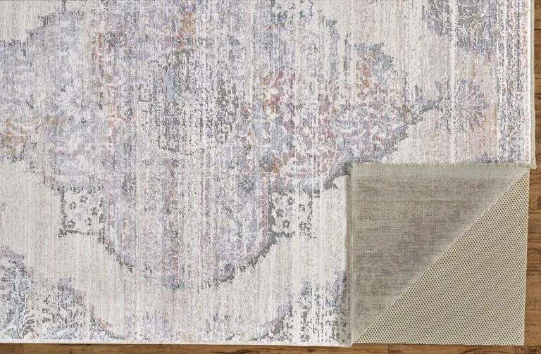 Ivory Gray And Pink Abstract Distressed Area Rug With Fringe Photo 2