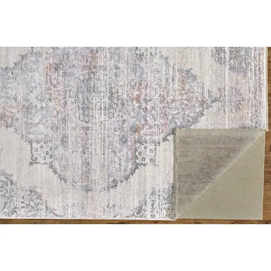 Ivory Gray And Pink Abstract Distressed Area Rug With Fringe Photo 2