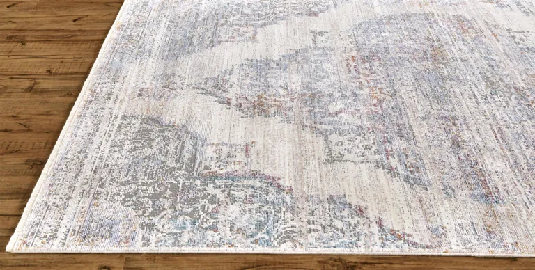 Ivory Gray And Pink Abstract Distressed Area Rug With Fringe Photo 5