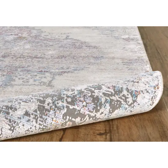 Ivory Gray And Pink Abstract Distressed Area Rug With Fringe Photo 7