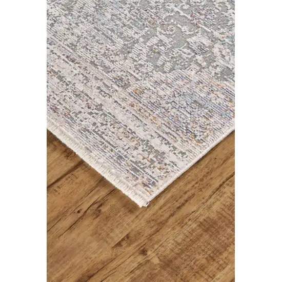 Ivory Gray And Pink Abstract Distressed Area Rug With Fringe Photo 5