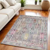 Photo of Ivory Gray And Red Floral Distressed Area Rug