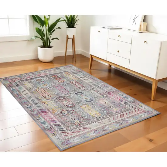 Ivory Gray And Red Floral Distressed Area Rug Photo 1