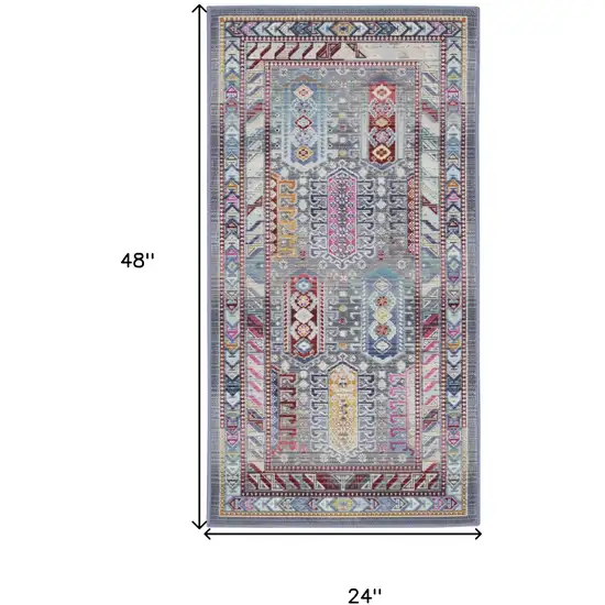 Ivory Gray And Red Floral Distressed Area Rug Photo 3