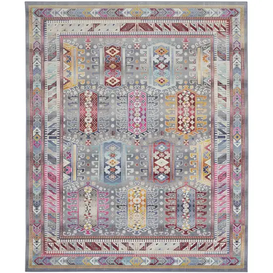 Ivory Gray And Red Floral Distressed Non Skid Area Rug Photo 2