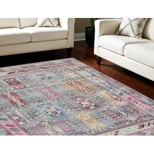 Photo of Ivory Gray And Red Floral Distressed Non Skid Area Rug