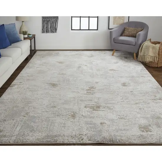 Ivory Gray And Tan Abstract Power Loom Distressed Stain Resistant Area Rug Photo 4