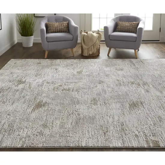 Ivory Gray And Tan Abstract Power Loom Distressed Stain Resistant Area Rug Photo 6