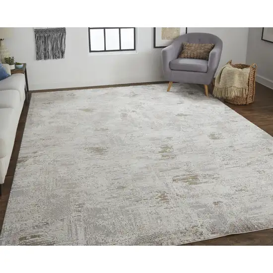 Ivory Gray And Tan Abstract Power Loom Distressed Stain Resistant Area Rug Photo 5