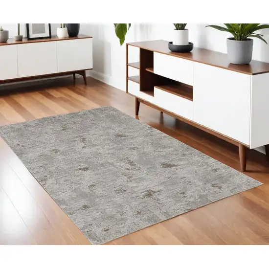 Gray and Ivory Abstract Power Loom Distressed Area Rug Photo 1