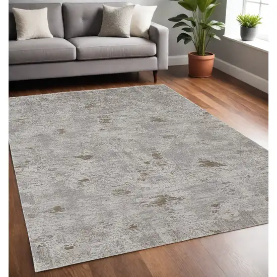 Gray and Ivory Abstract Power Loom Distressed Area Rug Photo 1