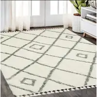 Photo of Ivory Gray And Tan Diamond Shag Area Rug With Fringe