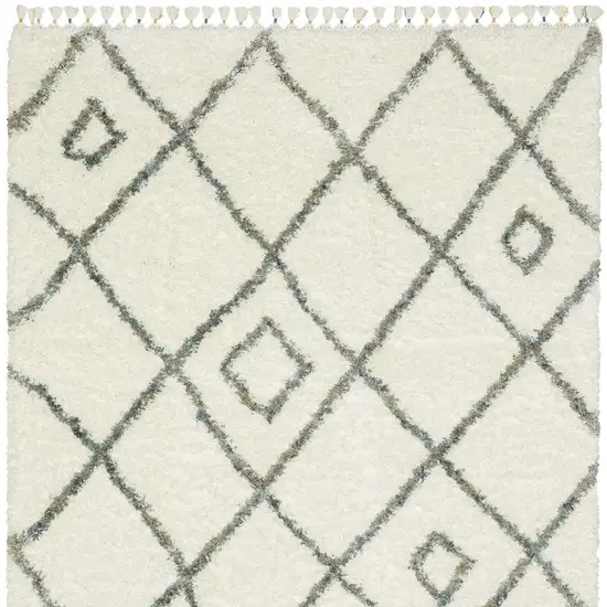 Ivory Gray And Tan Diamond Shag Area Rug With Fringe Photo 7