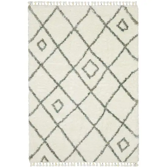 Ivory Gray And Tan Diamond Shag Area Rug With Fringe Photo 7