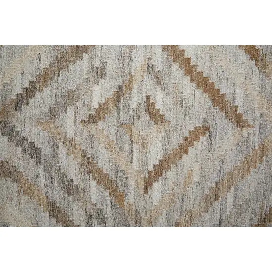 Ivory Gray And Tan Geometric Hand Woven Stain Resistant Area Rug With Fringe Photo 9