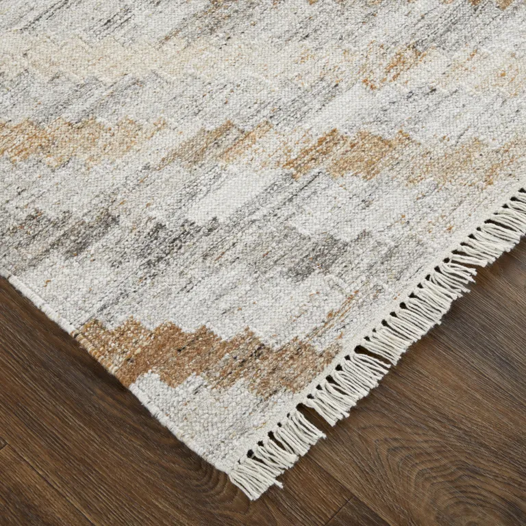 Ivory Gray And Tan Geometric Hand Woven Stain Resistant Area Rug With Fringe Photo 3