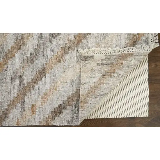 Ivory Gray And Tan Geometric Hand Woven Stain Resistant Area Rug With Fringe Photo 4