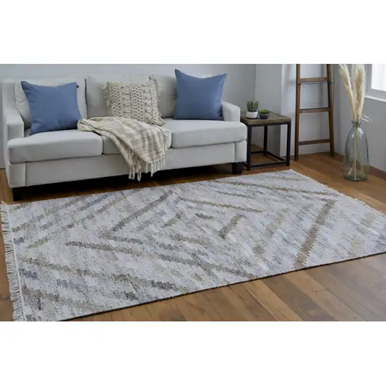 Ivory Gray And Tan Geometric Hand Woven Stain Resistant Area Rug With Fringe Photo 5