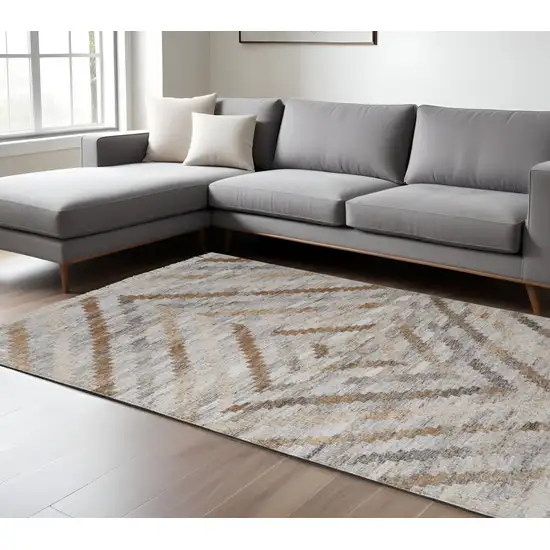 Gray and Ivory Geometric Hand Woven Area Rug With Fringe Photo 1