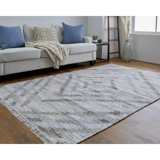 Ivory Gray And Tan Geometric Hand Woven Stain Resistant Area Rug With Fringe Photo 7