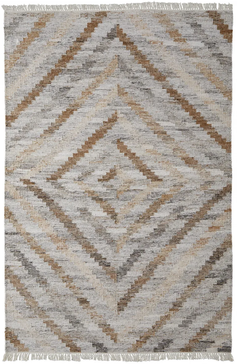 Ivory Gray And Tan Geometric Hand Woven Stain Resistant Area Rug With Fringe Photo 1