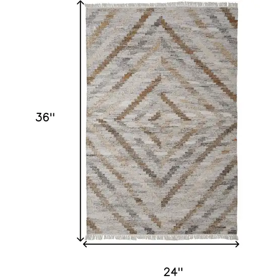 Ivory Gray And Tan Geometric Hand Woven Stain Resistant Area Rug With Fringe Photo 5