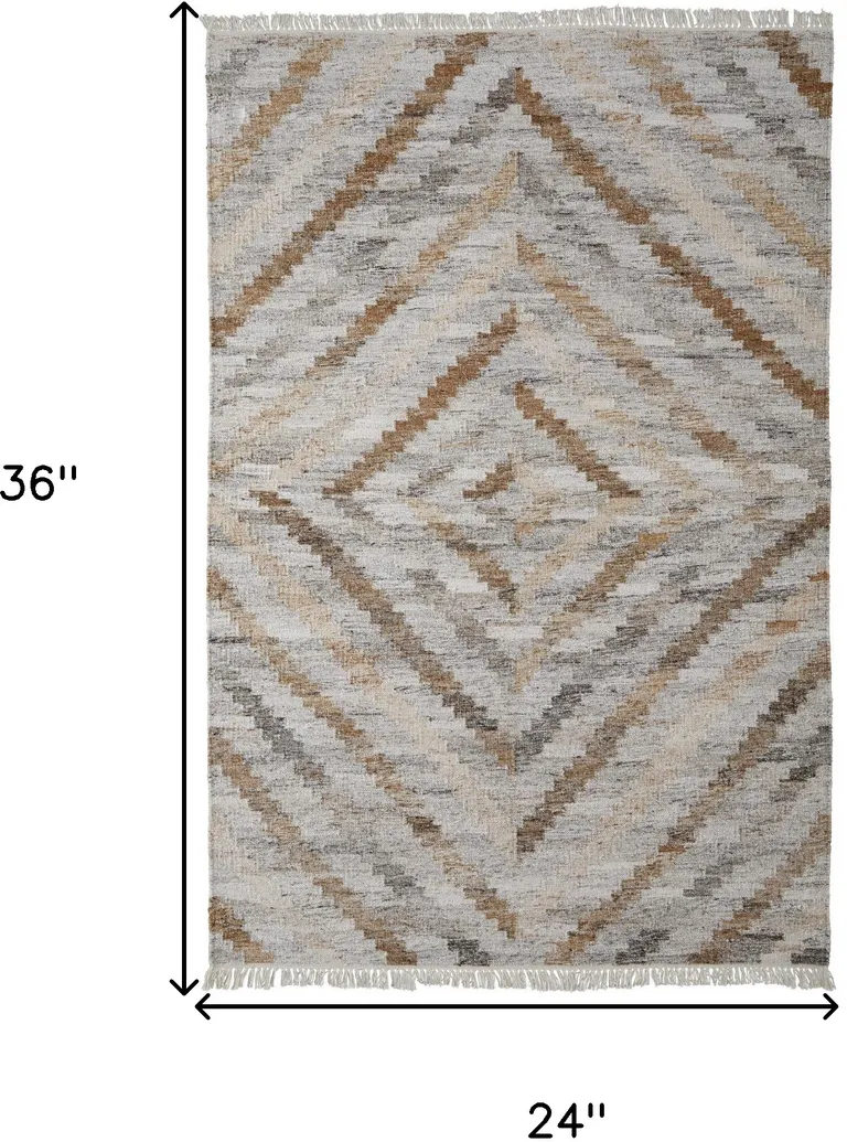 Ivory Gray And Tan Geometric Hand Woven Stain Resistant Area Rug With Fringe Photo 5