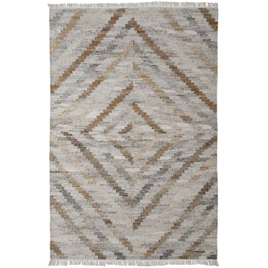 Ivory Gray And Tan Geometric Hand Woven Stain Resistant Area Rug With Fringe Photo 1