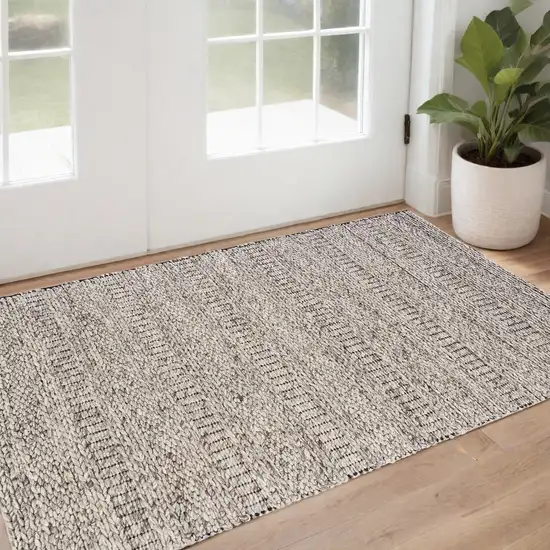 Gray and Ivory Wool Hand Woven Area Rug Photo 1