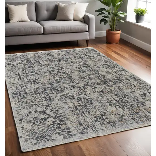 Gray and Ivory Abstract Power Loom Distressed Non Skid Area Rug With Fringe Photo 1