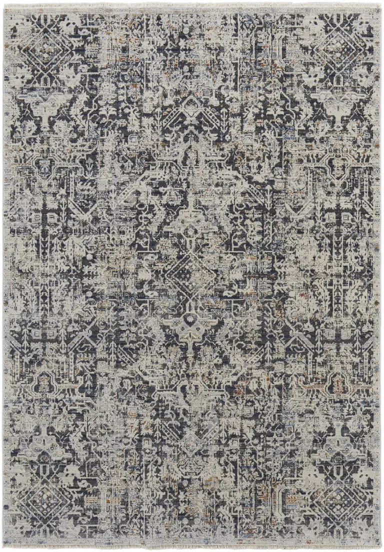 Ivory Gray And Taupe Abstract Power Loom Distressed Area Rug With Fringe Photo 1