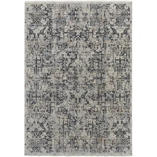 Ivory Gray And Taupe Abstract Power Loom Distressed Area Rug With Fringe Photo 1