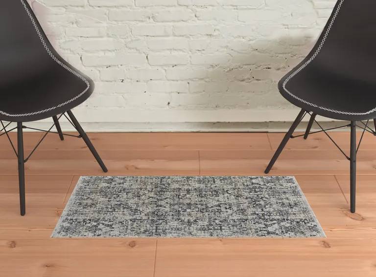 Ivory Gray And Taupe Abstract Power Loom Distressed Area Rug With Fringe Photo 2