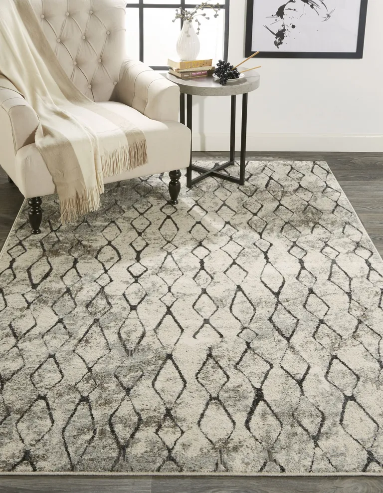 Ivory Gray And Taupe Abstract Stain Resistant Area Rug Photo 5