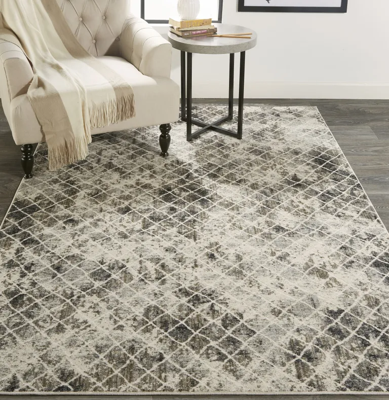 Ivory Gray And Taupe Abstract Stain Resistant Area Rug Photo 3