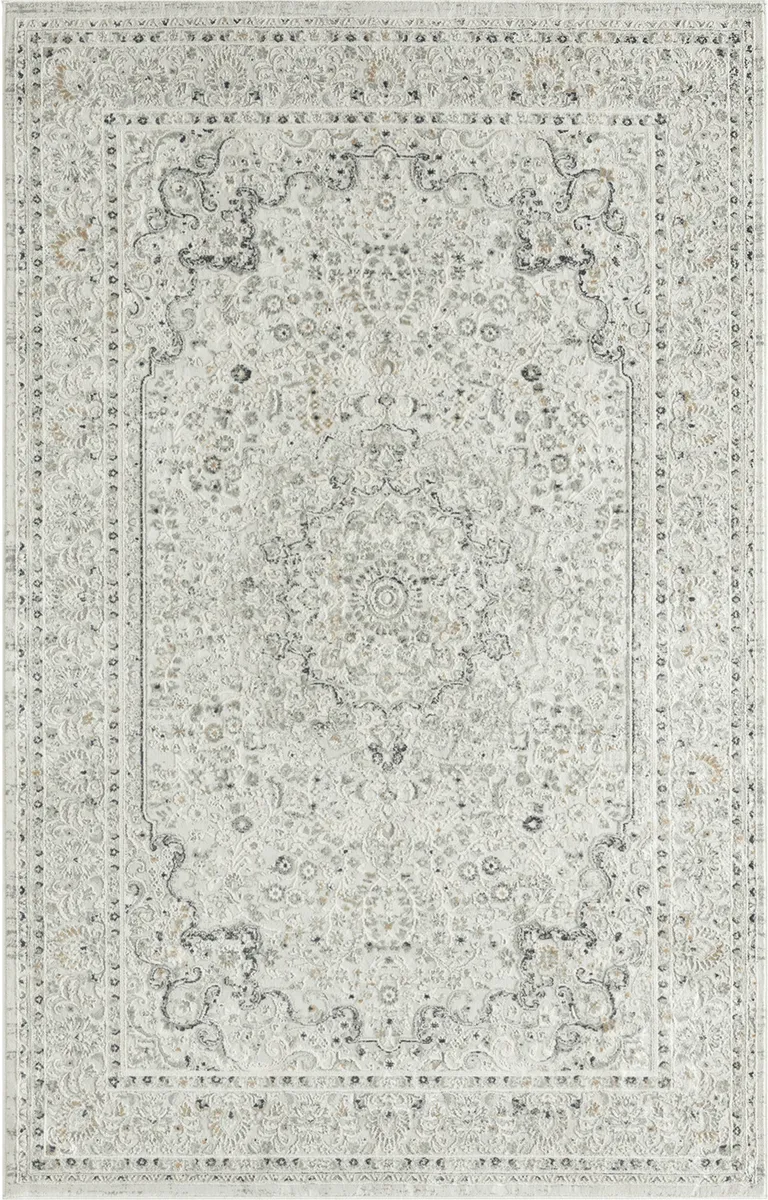 Ivory Gray And Taupe Floral Power Loom Stain Resistant Area Rug Photo 1